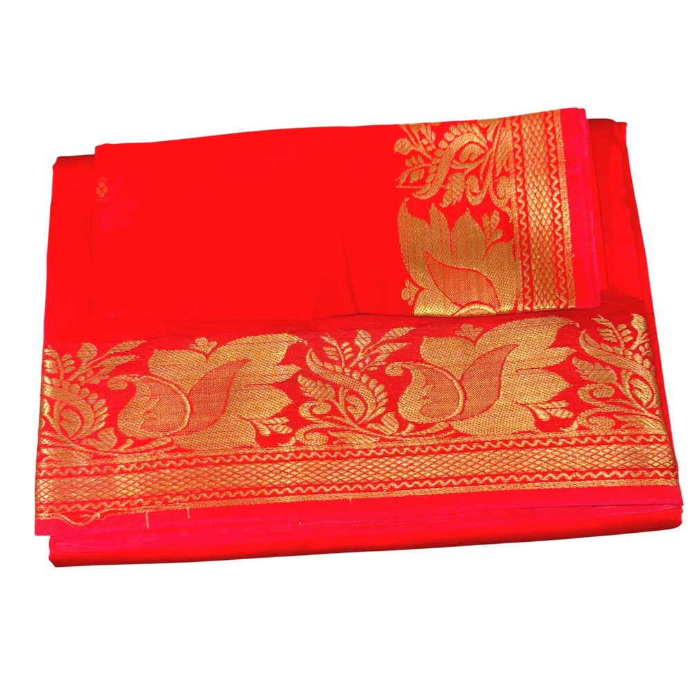 Indian Women's NEW Brocade Artificial/ART Silk Sari SAREES ORANGE w/Blouse Piece